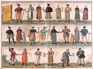 Dithmarschen ve çevresinden çeşitli kostümler, Almanya (gravür by Franz Hogenberg