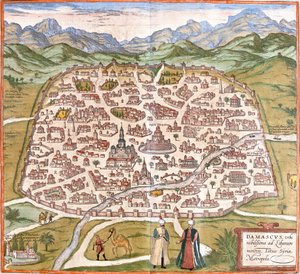 Şam (Şam), Suriye görünümü (gravür by Franz Hogenberg