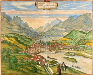 Innsbruck (Oenipons veya Enipontus), Avusturya'nın görünümü (gravür by Franz Hogenberg