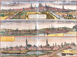Munster (Monasterium), Osnabruck (Osnabrugum) ve Wesel (Weselia), Almanya (gravür) görünümü by Franz Hogenberg