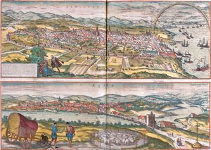 Barselona ve Ecija (Eciia) manzaraları, İspanya (gravür by Franz Hogenberg