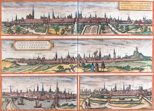 Brunswick (Brusvicum), Lüneburg (Loneburgum), Breme (Brema) ve Oldenburg (Aldenburgum), Almanya (gravür) manzaraları by Franz Hogenberg