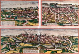 Montpellier (Monspessulanus), Tours (Turo) ve Poitiers (Pictavis), Fransa (gravür) manzaraları by Franz Hogenberg
