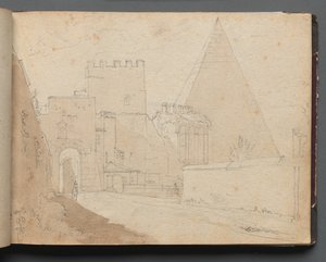Roma ve Çevresi Manzaralı Albüm, Peyzaj Çalışmaları, sayfa 08a: "Porta St. Paolo" by Franz Johann Heinrich Nadorp