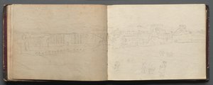 Roma ve Çevresi Manzaralı Albüm, Peyzaj Çalışmaları, sayfa 08b ve 09 a: Roma'nın panoramik manzarası by Franz Johann Heinrich Nadorp