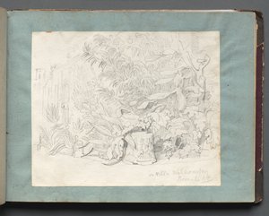 Roma ve Çevresi Manzaralı Albüm, Peyzaj Çalışmaları, sayfa 24a: "Villa Walkonsky'de" by Franz Johann Heinrich Nadorp