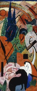 Hayvanlar ve Gökkuşağı ile Peyzaj; Hayvanlar ve Gökkuşağı ile Manzara, 1911 by Franz Marc
