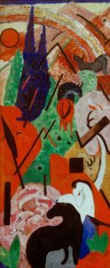 Hayvanlar ve Gökkuşağı ile Manzara by Franz Marc