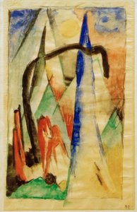 Sivri şekillerle manzarada at by Franz Marc