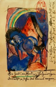 Gökkuşağı ile at ve ev by Franz Marc