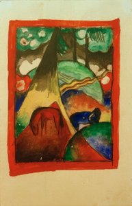 Manzara içinde kırmızı ve mavi at by Franz Marc