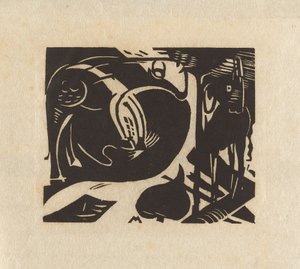 İki Efsanevi Hayvan by Franz Marc