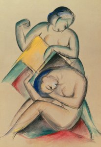 İki Çıplak Kadın, c.1910-15 (kağıt üzerine guaj ve sulu boya) by Franz Marc