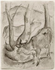 ağaçların altında iki inek by Franz Marc