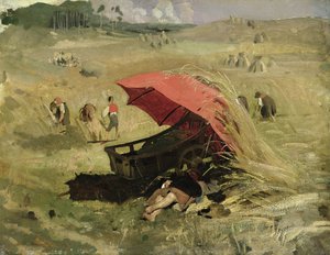 The Red Sunshade, c.1860 (gemide kağıt üzerine yağlı boya) by Franz Seraph von Lenbach