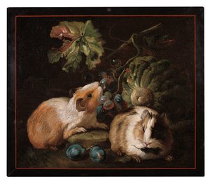 Lahana ve üzüm yiyen iki kobayın tasvir edildiği Roma mikromozaik paneli, 1800-25 by Franz Werner von Tamm