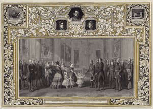 8 ಅಕ್ಟೋಬರ್ 1844 ಟರ್ಕ್‌ನ ವಿಂಡ್ಸರ್ ಕ್ಯಾಸಲ್‌ನಲ್ಲಿ ಹರ್ ಮೆಜೆಸ್ಟಿ ರಾಣಿ ಕಿಂಗ್ ಲೂಯಿಸ್ ಫಿಲಿಪ್ ಅವರನ್ನು ಸ್ವೀಕರಿಸಿದರು by Franz Xaver Winterhalter