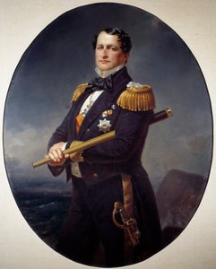 Bir Amiralin Portresi Bir deniz amirali, elinde uzun bir manzara, arkada bir deniz manzarası. Xaver Winterhalter