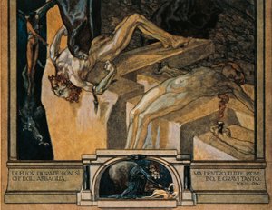 Avusturya, Viyana, Franz von Bayros'un Dante Alighieri'nin İlahi Komedyası (Cehennem, Şarkı XXII) çizimi, detay