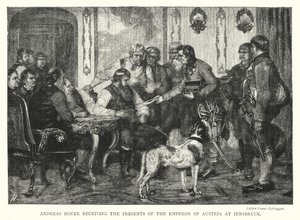 Andreas Hofer Receiving the Presents of the Emperor of Austria at Innsbruck (engraving) by Franz von (after) Defregger