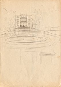 Matcha Atelier Villa için tasarım eskizleri - çeşmeli bahçeden görünüm by Franz von Matsch