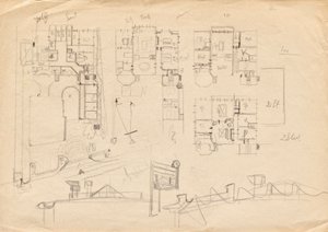 Matcha Atelier Villa için tasarım eskizleri - kat planları ve çatı inşaatı by Franz von Matsch