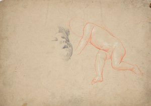 Bir bebek, uyuyan bir bebek kafası, bir kadın kafası çalışmaları by Franz von Matsch