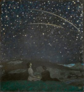 Les etoiles filantes (Franz et Mary von Stuck) - Kayan Yıldızlar (Franz ve Mary Stuck), Stuck, Franz, Ritter von (1863-1928). ahşap üzerine yağ