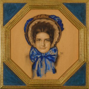 Marie avec un chapeau (tip capot) - Poke kaputlu kızı Mary - Franz-Ritter (Franz Ritter) von Stuck (1863-1928). Karton üzerine guaj, pastel ve kömür Ebat : 55x49,3 cm Özel Koleksiyon by Franz von Stuck