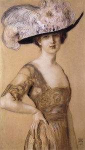 Tüylü Şapkalı Bir Kadının Portresi, 1910 by Franz von Stuck