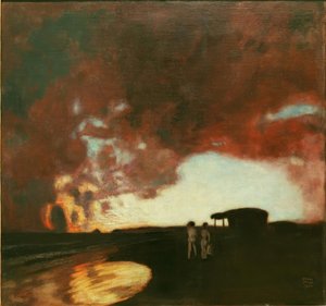 Deniz kenarında gün batımı by Franz von Stuck