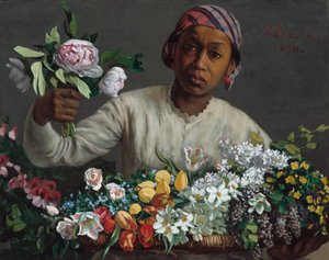 Peonies ile genç kadın by Frédéric Bazille