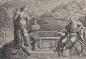 Sağda oturan İsa ve solda duran Samiriyeli kadın, yak. 1729. by Frédéric Horthemels
