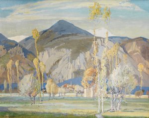 Alassio yakınlarındaki Deniz Alpleri (panel üzerine serilen ipek üzerine Tempera) by Freda Marston