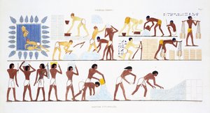 Thebes'ten Nadir Bir Fresk Kaydı'ndan Tuğla Yapımı, 1819-1822'yi Mısır'a yaptığı ikinci ziyarette Frederic Cailliaud (1787-1869), renkli lito