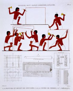Thebes'ten Nadir Bir Fresk Kaydı'ndan İş Başında Taş Ustaları, 1819-1822'yi Mısır'a yaptığı ikinci ziyarette Frederic Cailliaud (1787-1869), renkli lito