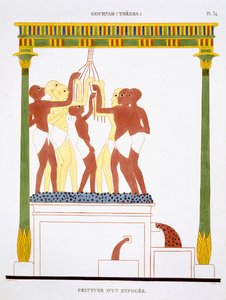 Thebes'ten Nadir Bir Fresk Kaydı'ndan Üzüm Basmak, 1819-1822'yi Mısır'a yaptığı ikinci ziyarette Frederic Cailliaud (1787-1869), renkli lito