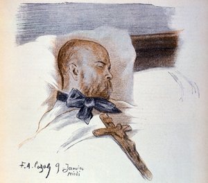 Fransız şair Paul Verlaine (1844-1896) ölüm döşeğinde (çizim)