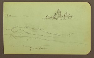 Çizim, Dağlar, Kilise; Verso: Figürler, Kilise, 1883 by Frederic Edwin Church