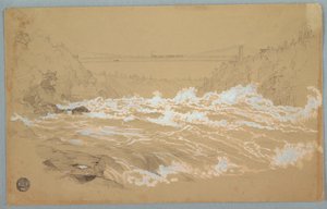 Çizim, Gorge, Niagara, Asma Köprüye Doğru Bakmak by Frederic Edwin Church