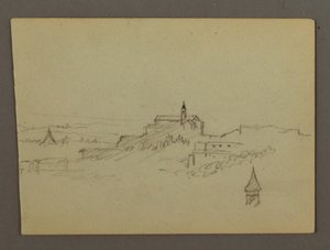 Çizim, Tepedeki Köy, muhtemelen 1868-69 by Frederic Edwin Church