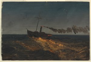Alacakaranlıkta çarklı vapur by Frederic Edwin Church