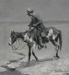 Bir Texas Pony, 1889 (kompozisyon tahtasındaki yağ) by Frederic Remington