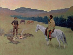 Konuşma veya Şüpheli Şirket (tuval üzerine yağlı boya) by Frederic Remington
