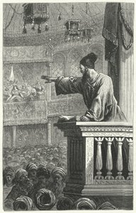 Kuran okuyan bir imam (gravür) by Frederic Theodore Lix