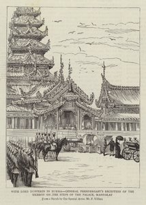 Lord Dufferin ile Burma'da, General Prendergast'ın Saray Basamakları'nda Valiyi Kabulü, Mandalay by Frederic Villiers
