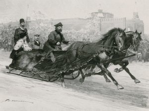 Mavi İpek Ağlı Kızak, Karın Sakinlere Püskürtmesini Önlemek için, Arka Planda Kremlin by Frederic de Haenen