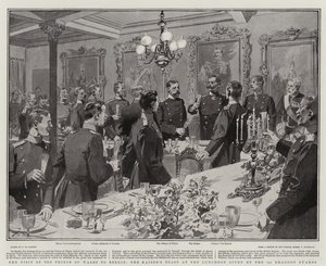 Galler Prensi'nin Berlin Ziyareti, 1. Ejderha Muhafızları tarafından verilen Öğle Yemeğinde Kayzer'in Tostu by Frederic de Haenen