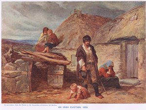 An Irish Eviction, Cassell'in 'Illustrated History of England' adlı kitabından bir örnek, yaklaşık 1910'da yayınlandı (renkli lito)