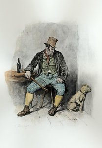 Thomas Archer tarafından yayınlanan 'Charles Dickens: A Gossip about his Life'dan Bill Sykes ve köpeği, 1894 dolaylarında (lito) (daha sonra renklendirme) yayınlandı